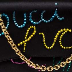 Pre Owned Emilio Pucci Black Leather Crystal Embellished Shoulder Bag 