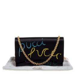 Pre Owned Emilio Pucci Black Leather Crystal Embellished Shoulder Bag 