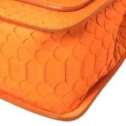 Emilio Pucci Neon Orange Python Marquise Top Handle Bag