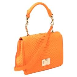 Emilio Pucci Neon Orange Python Marquise Top Handle Bag