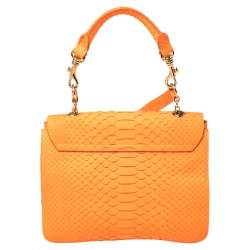 Emilio Pucci Neon Orange Python Marquise Top Handle Bag