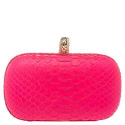 Emilio Pucci Neon Pink Python Eagle Box Clutch