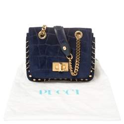 Pre Owned Emilio Pucci Royal Blue Suede Small Marquise Shoulder Bag