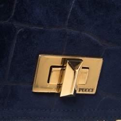 Pre Owned Emilio Pucci Royal Blue Suede Small Marquise Shoulder Bag