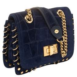 Pre Owned Emilio Pucci Royal Blue Suede Small Marquise Shoulder Bag