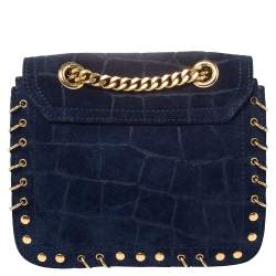 Pre Owned Emilio Pucci Royal Blue Suede Small Marquise Shoulder Bag