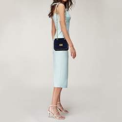 Pre Owned Emilio Pucci Royal Blue Suede Small Marquise Shoulder Bag