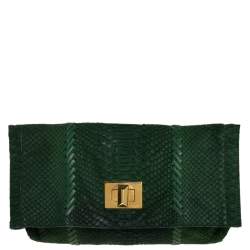 Emilio Pucci Green Python Fold Over Flap Clutch 