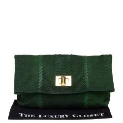 Emilio Pucci Green Python Fold Over Flap Clutch 