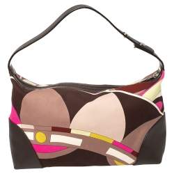 Emilio Pucci Multicolor Printed Canvas and Leather Single Handle Baguette Bag