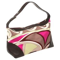 Emilio Pucci Multicolor Printed Canvas and Leather Single Handle Baguette Bag