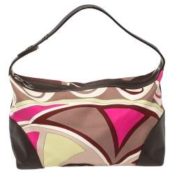 Emilio Pucci Multicolor Printed Canvas and Leather Single Handle Baguette Bag