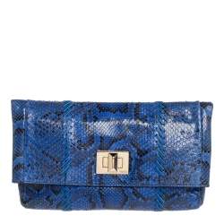 Emilio Pucci Blue Python Fold Over Flap Clutch 