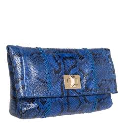 Emilio Pucci Blue Python Fold Over Flap Clutch 
