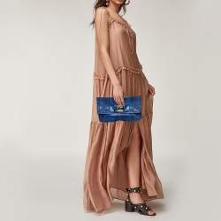 Emilio Pucci Blue Python Fold Over Flap Clutch 