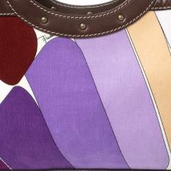 Emilio Pucci Multicolor Printed Corduroy and Leather Ring Handle Tote