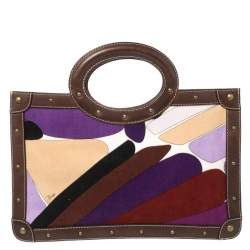 Emilio Pucci Multicolor Printed Corduroy and Leather Ring Handle Tote