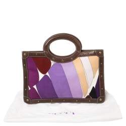 Emilio Pucci Multicolor Printed Corduroy and Leather Ring Handle Tote