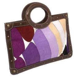 Emilio Pucci Multicolor Printed Corduroy and Leather Ring Handle Tote