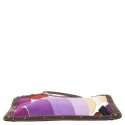 Emilio Pucci Multicolor Printed Corduroy and Leather Ring Handle Tote