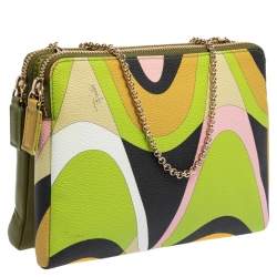 Emilio Pucci Multicolor Printed Coated Canvas and Leather Double Zip Crossbody Bag