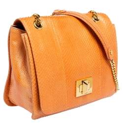 Pre Owned Emilio Pucci Orange Snakeskin Marquise Shoulder Bag