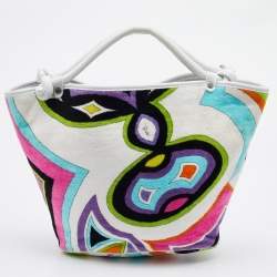 Emilio Pucci Multicolor Printed Velvet and Leather Hobo