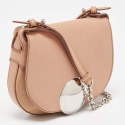 Pre Owned Emilio Pucci Light Pink Leather Metal Flap Chain Crossbody Bag