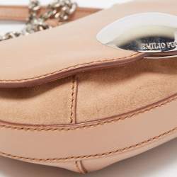 Pre Owned Emilio Pucci Light Pink Leather Metal Flap Chain Crossbody Bag