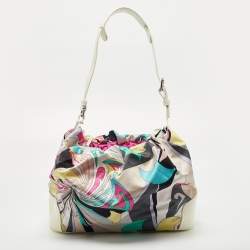Emilio Pucci Multicolor Satin and Patent Leather Drawstring Shoulder Bag