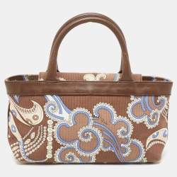Emilio Pucci Multicolor Printed Canvas and Leather Tote