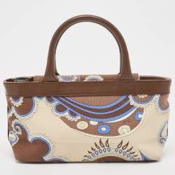 Emilio Pucci Multicolor Printed Canvas and Leather Tote