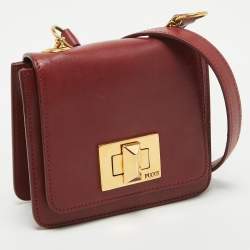 Pre Owned Emilio Pucci Burgundy Leather Trunlock Flap Crossbody Bag