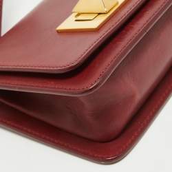 Pre Owned Emilio Pucci Burgundy Leather Trunlock Flap Crossbody Bag