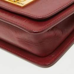 Pre Owned Emilio Pucci Burgundy Leather Trunlock Flap Crossbody Bag