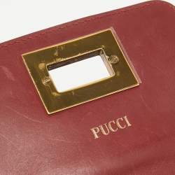 Pre Owned Emilio Pucci Burgundy Leather Trunlock Flap Crossbody Bag