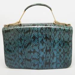 Emilio Pucci Blue/Cream Python and Canvas Flap Top Handle Bag