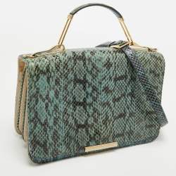Emilio Pucci Blue/Cream Python and Canvas Flap Top Handle Bag