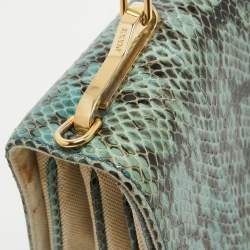 Emilio Pucci Blue/Cream Python and Canvas Flap Top Handle Bag