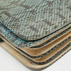 Emilio Pucci Blue/Cream Python and Canvas Flap Top Handle Bag