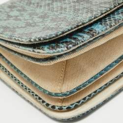Emilio Pucci Blue/Cream Python and Canvas Flap Top Handle Bag