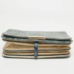 Emilio Pucci Blue/Cream Python and Canvas Flap Top Handle Bag