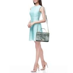 Emilio Pucci Blue/Cream Python and Canvas Flap Top Handle Bag