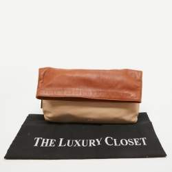 Pre Owned Emilio Pucci Brown/Beige Leather Fold Over Clutch