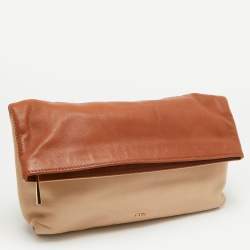 Pre Owned Emilio Pucci Brown/Beige Leather Fold Over Clutch
