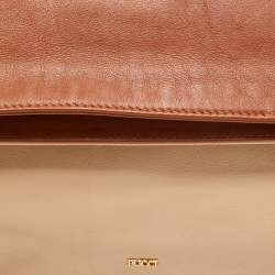 Pre Owned Emilio Pucci Brown/Beige Leather Fold Over Clutch