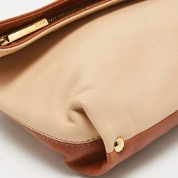 Pre Owned Emilio Pucci Brown/Beige Leather Fold Over Clutch