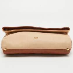 Pre Owned Emilio Pucci Brown/Beige Leather Fold Over Clutch
