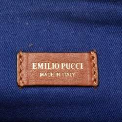 Pre Owned Emilio Pucci Brown/Beige Leather Fold Over Clutch