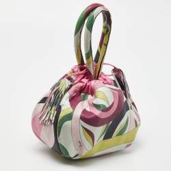Emilio Pucci Multicolor Leather and Satin Drawstring Bucket Bag